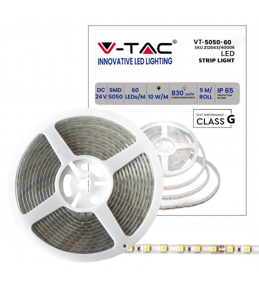 Strip LED SMD5050 10W/m 5m 60 LED/m 24V 4000K IP65 11.4mm