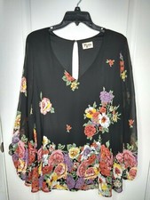 Show Me Your Mumu Womens Floral Keyhole Back Long Sleeve Lined Tunic Blouse Sz S