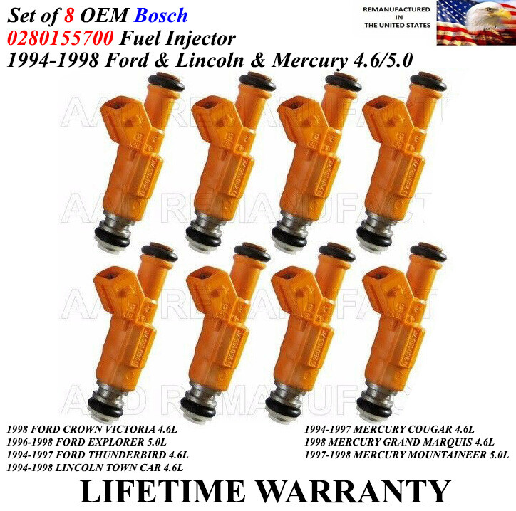Genuine Bosch Set Of 8 Fuel Injectors For 1997-1998 MERCURY MOUNTAINEER 5.0L