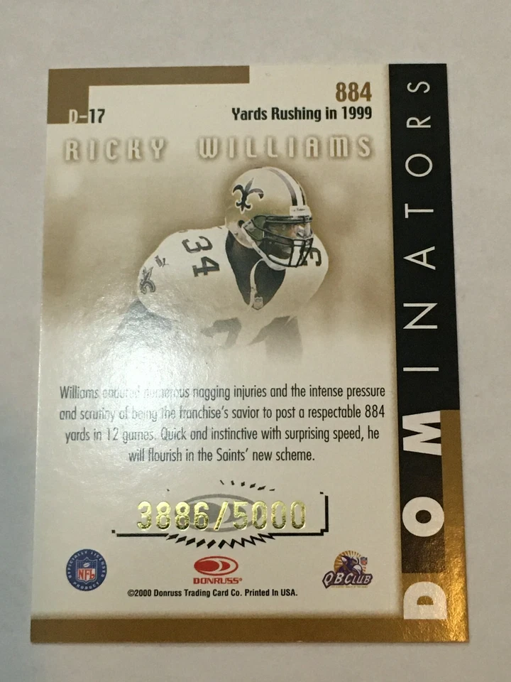 Ricky Williams 2000 Donruss Dominators #D-17 #ed 3886/5000! New Orleans Saints - Image 2 of 2