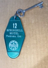 Vintage Motel Room Key & tag fob Springhill Motel Pembroke Ontario Canada