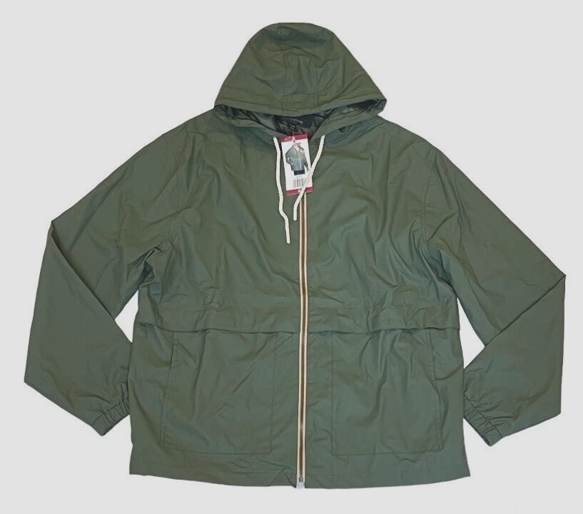 Men WP Weatherproof Hooded Full Zip Rain Slicker Sport Jacket Raincoat Coat XXL
