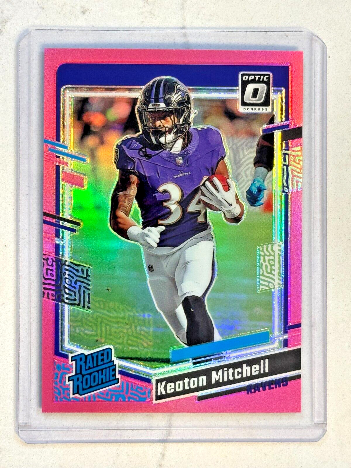 2023 Donruss Optic Pink #207 Keaton Mitchell Ravens RC Rated Rookie