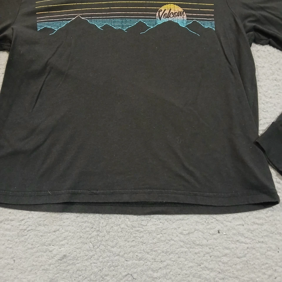 Volcom Top Womens Small Black Blue Mountains Skateboarding Long Sleeve Crew Neck - Image 4 of 4
