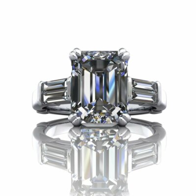 Francesca 2.90 Ct Emerald Cut Moissanite Engagement Ring 925 Sterling Silver