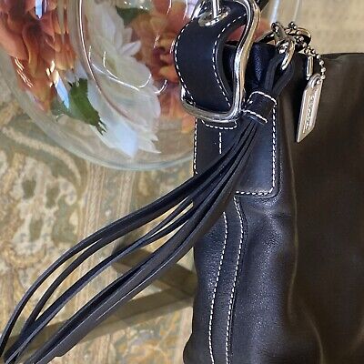 Coach Bag Hobo Black Leather Baguette Tassel Charm Vintage Coach Bag Hobo Black Leather Baguette Tassel Charm Vintage