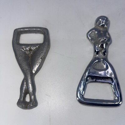 Naughty, reproduction, hand-held bottle openers - Male with Boner & Woman's Legs