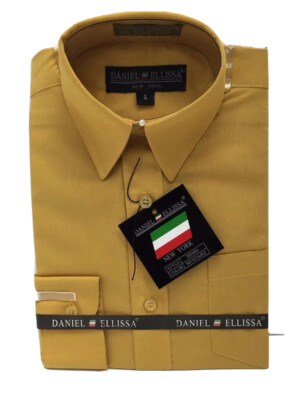 Daniel Ellissa Boys Dress Shirt Mustard Convertible Cuff Pocket Size 4