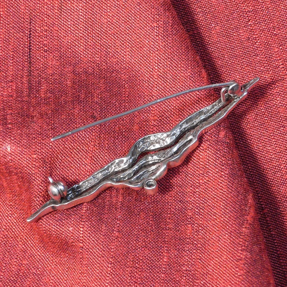 Spialla design vintage in argento con diamante - seconda metà del '900 - Immagine 2 di 3