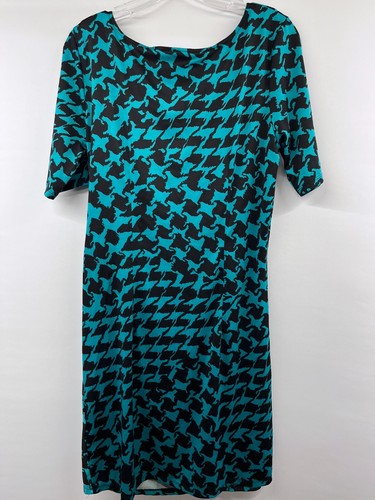 Allison Brittney Women's Size L Teal/Black Houndstooth Knee-Length Midi Dress - Picture 6 of 6