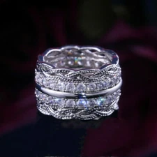 Women Simulated  White Round Gorgeous Silver Sapphire Jewelry Ring Cut Size6-10