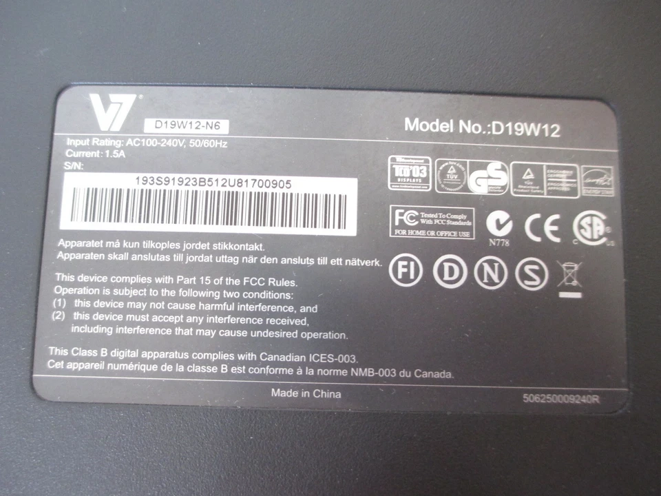 V7 D19W12-N6 Black 19 Inch Widescreen LCD Monitor VGA + DVI Built-in Speaker - Image 4 of 4