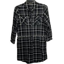 Dalia Womans Tab Long Sleeve Tie Waist Dress Size Small ? Black White Plaid