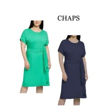 NEW! WOMEN'S CHAPS PULLOVER STRETCH CREWNECK KNIT DRESS WITH SASH BELT! VARIETY