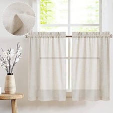 Kitchen Curtains Linen Tier Curtains 24 Inch Farmhouse Cafe W26 x L24 Beige