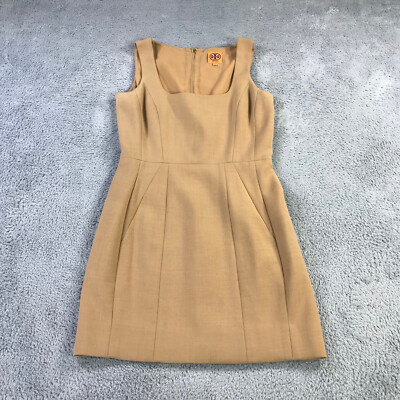 TORY BURCH Dress Womens Sleeveless Square Neck Wool Beige Casual Ladies 
