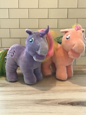 1984 Vintage My Little Pony 9  Softie Plush Parasol Pink Pony Windy Purple Pony