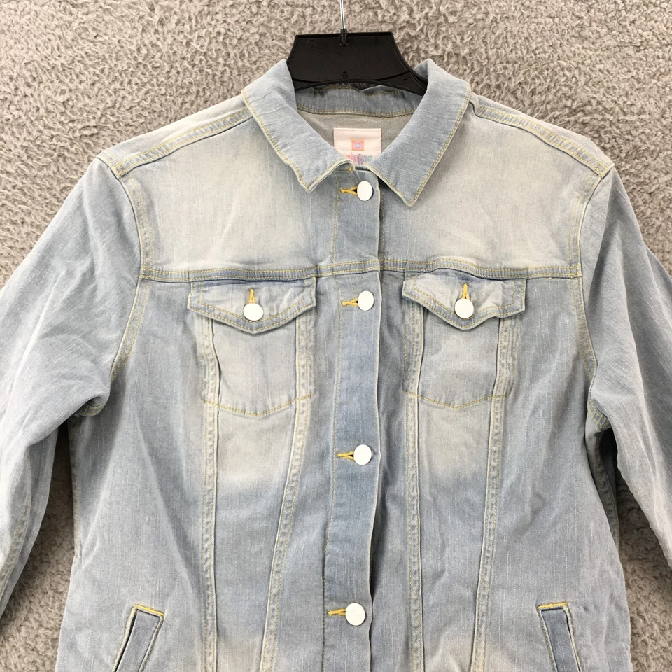 Chaqueta de mezclilla LuLaRoe Jaxon Unicorns para mujer grande azul mezcla de algodón con botones Foto 3 de 4