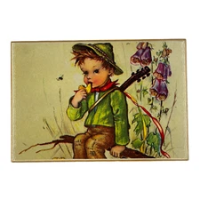 Vintage Boy Hummel Picture Thoren's Swiss Made Wooden Music Box Around the World