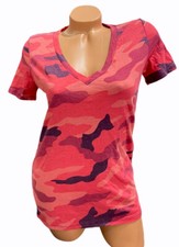 Victorias Secret PINK Red Camo Print Tee Shirt Super Soft Logo Dog Size XSmall