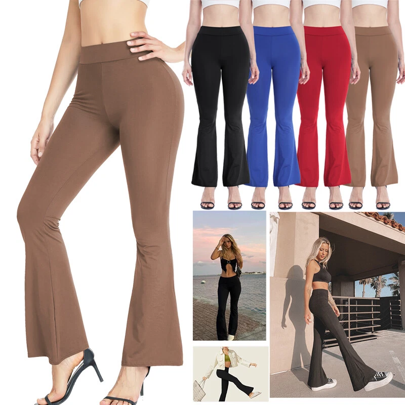 Women's Flared Leg Stretch Yoga Pants Bell Bottoms Mid Rise Lounge Solid  Colors