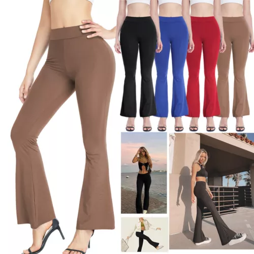 Women's Flared Leg Stretch Yoga Pants Bell Bottoms Mid Rise Lounge Solid Colors - Picture 1 of 12