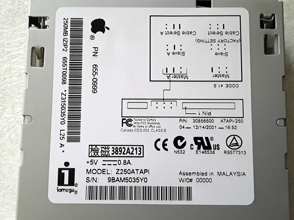 Unidad IDE Interna Apple Macintosh ZIP 250 FUNCIONANDO P/N 655-0999 Modelo Z250ATAPI Foto 2 de 4