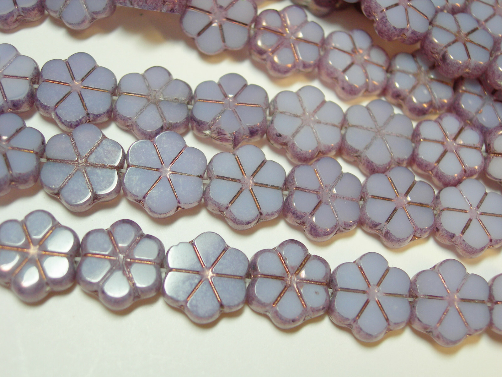 15 10mm Czech Glass Lilac Purple with Bronze Daisy Flower Coin Beads