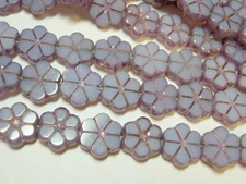 15 10mm Czech Glass Lilac Purple with Bronze Daisy Flower Coin Beads
