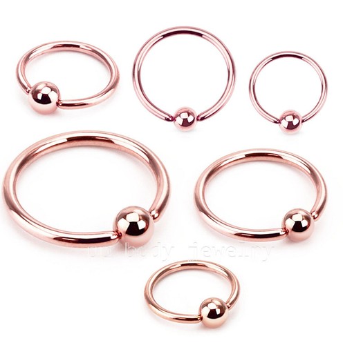Rose Gold IP Fixed Ball Captive Bead Ring - 20g Nose, Labret, Tragus, Ear Cartilage Jewelry
