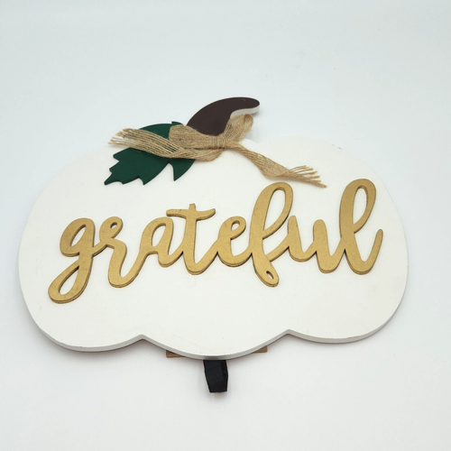 Insegna Decorazione Zucca Autunno Tavolo Bianco Autunno Country "Grateful" Supporto Legno - Foto 8 di 9