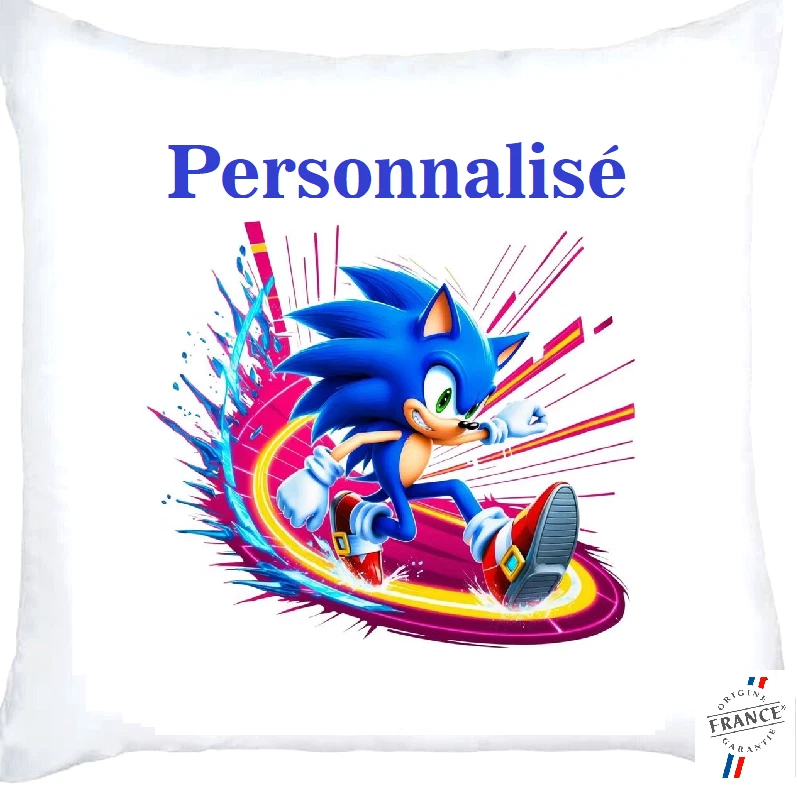 Coussin + Housse de Coussin Sonic . Personnalisé un prénom - Photo 1/1