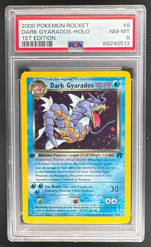88240513 Dark Gyarados 2000 Pokemon Team Rocket First 1st Edition #8 Holo PSA 8