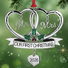 2026 Metal Mr and Mrs First Christmas Ornament Wedding Gift for Newly Couples