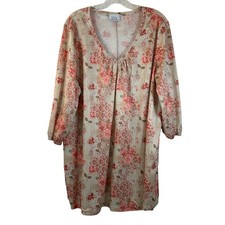 Only Necessities Womens 1X Floral V-Neck Tunic Blouse Pink Orange Made in USA