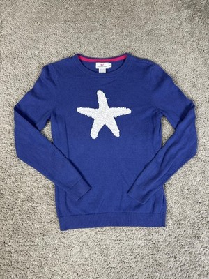 Vineyard Vines Sweater Pullover Womens XS Blue White Star Crew Cotton Cashmere
