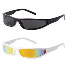 Y2K Wrap Around Sunglasses for Women Men Small Narrow Frame Rectangle Sunglas...