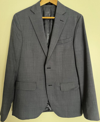 Massimo Dutti Herren Sakko/Blazer Grau Wolle Super 130's kariert