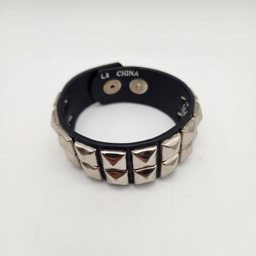 Y2K Hot Topic Punk Goth Bracelet Black Leather Rivet Metal Studded Wristband 