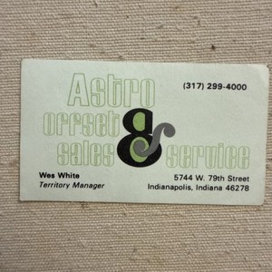 Vintage Business Card Indianapolis Indiana Astro Offset Sales Service
