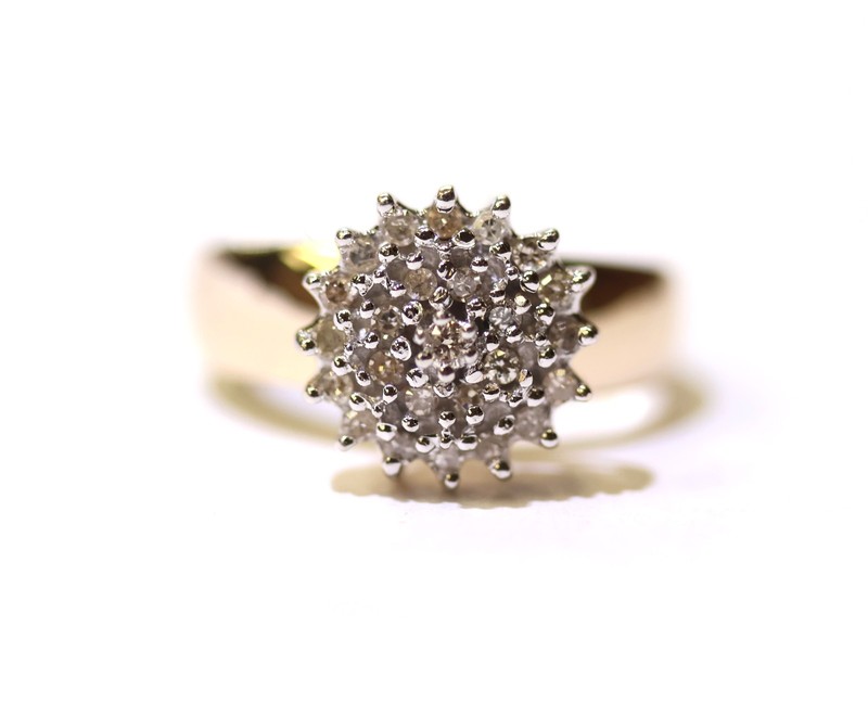 10k yellow gold Shower head Natural .26ct SI2 G diamond cluster ring band 4.8g 7