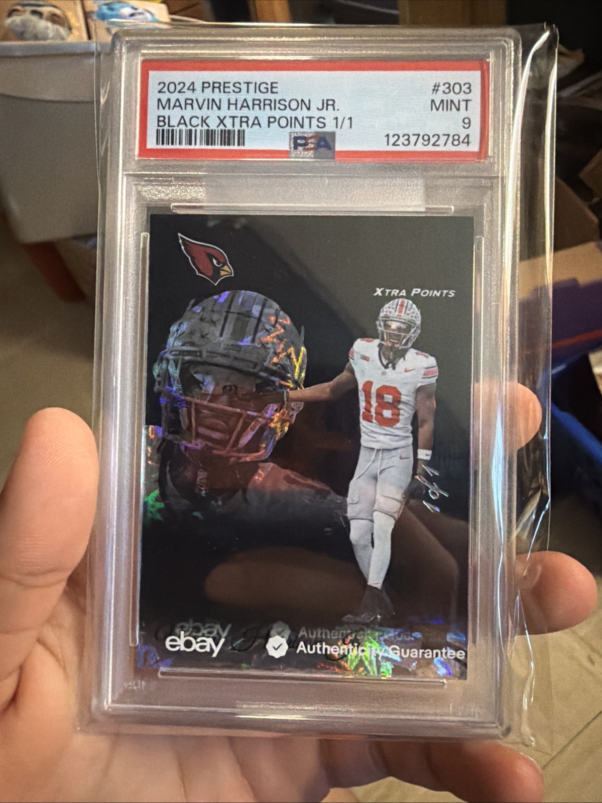 1/1 Marvin Harrison Jr. 2024 Prestige Black ExtraPoints Rookie PSA 9