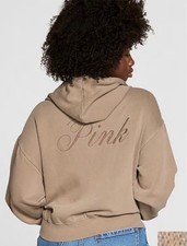 NEW XXL VS PINK ICED COFFEE IVY FLEECE FULL ZIP HOODIE BROWN EMBROIDERED LOGO