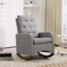 Nursery Rocking Chair, Comfy Upholstered Glider Rocker Armchair with Rubber Wood