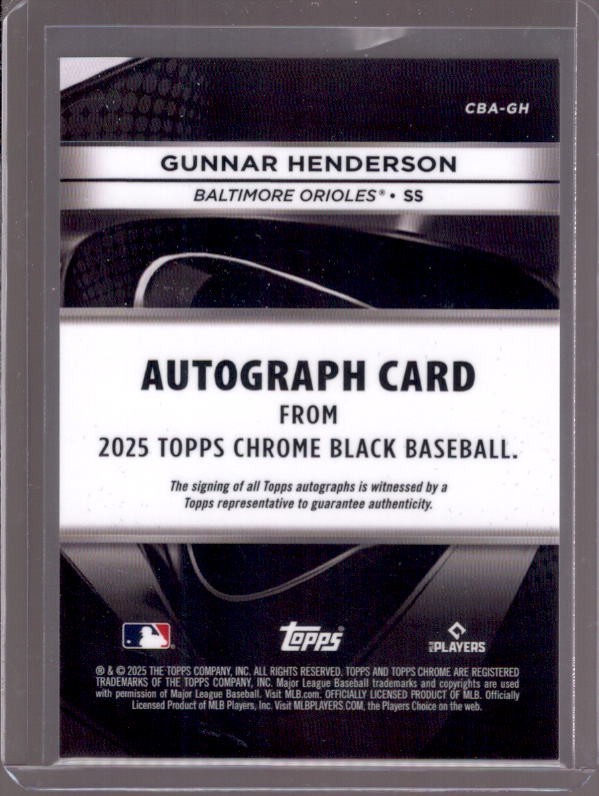 GUNNAR HENDERSON 2025 Topps Chrome Black Gold Refractor Autograph
