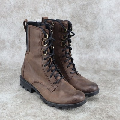 Sorel Phoenix Boots Womens Sz 11 Brown Leather Waterproof Zip Lace Up NL3154-908