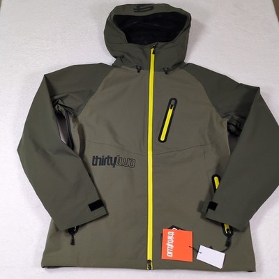 Thirty Two Grasser Snowboard Jacket Men's Size Large Green Yellow Hooded Shell