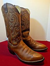 Justin Men's 2253 Western Cowboy Brown Leather Boots Sz 9 D Made in USA Nice