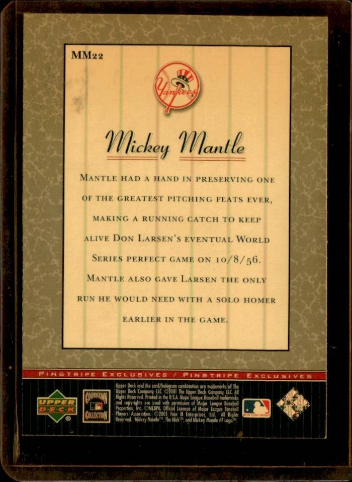 2001 Upper Deck Mickey Mantle New York Yankees #MM22 - Image 2 of 2