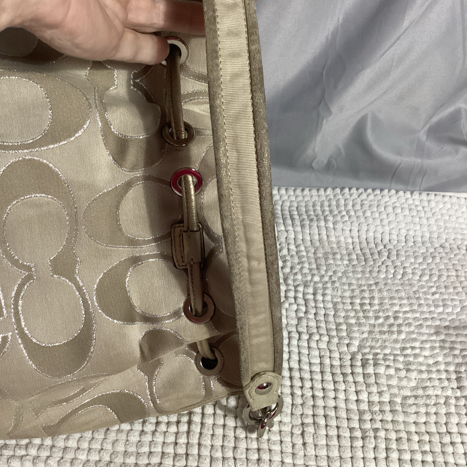 Coach Signature Tan Poppy Lurex Drawstring Bucket Shoulder Bag #17930 thumbnail 8